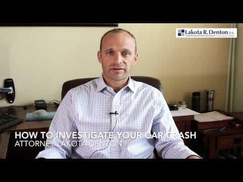 Lakota Denton in Asheville office wearing white check shirt with "How to Investigate Your Car Crash" in white text overlay