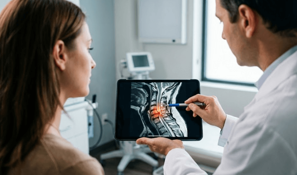 Doctor explaining pain symptoms to patient