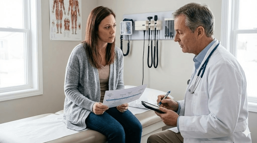 Doctor explaining types of pain to car accident victim