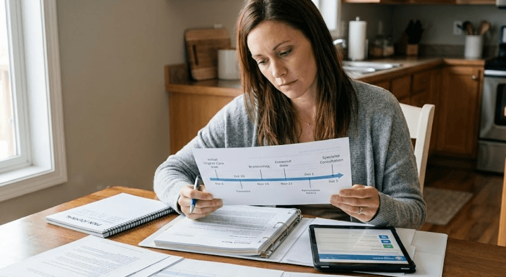 Woman reading about pain after a car accident