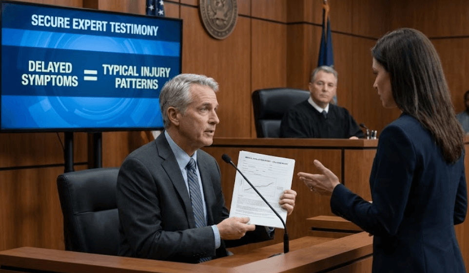 medical expert explaining injury symptoms in court